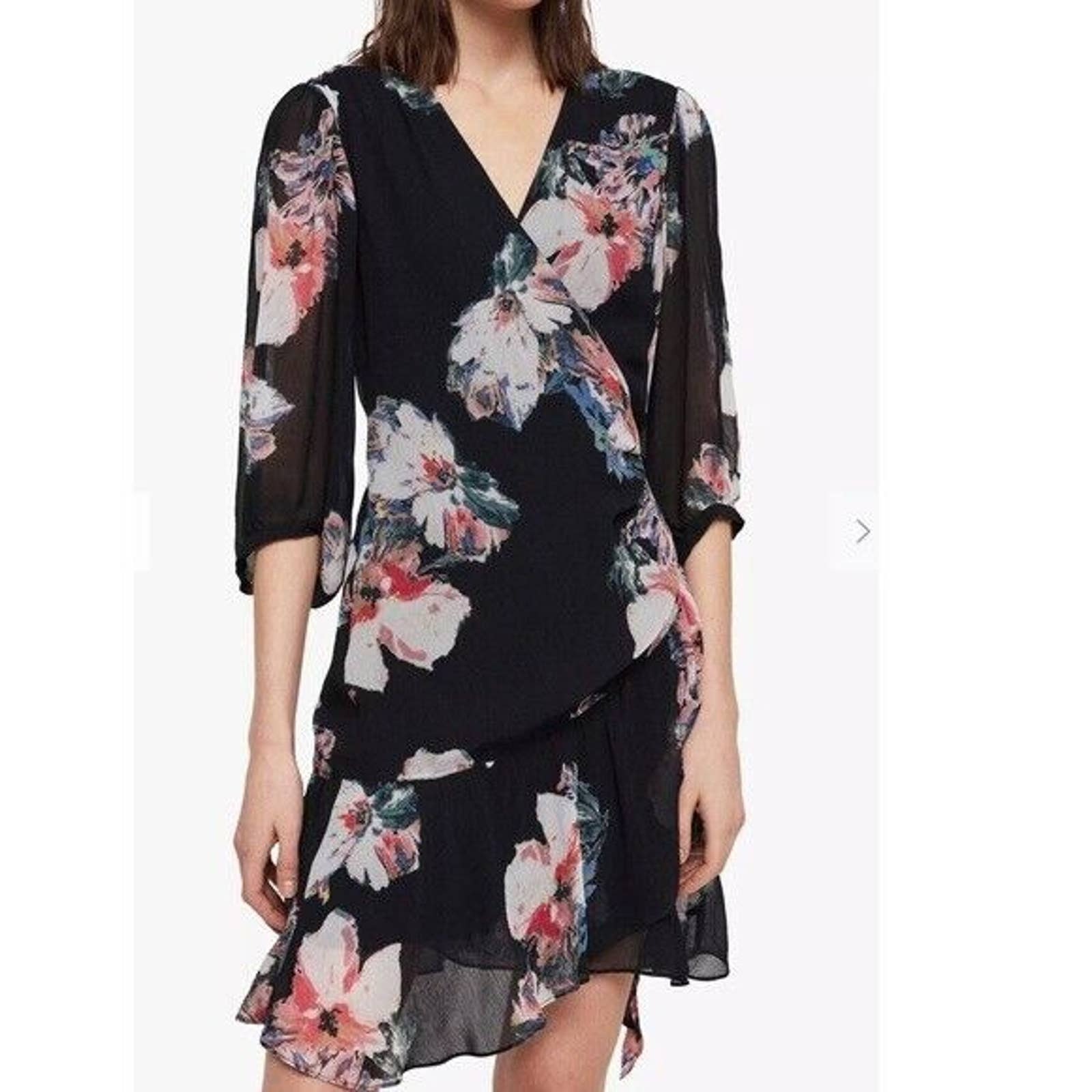 Allsaints Wrap Dress Jade Violy Women Medium Multicolor Floral Sheer Guaze Mini